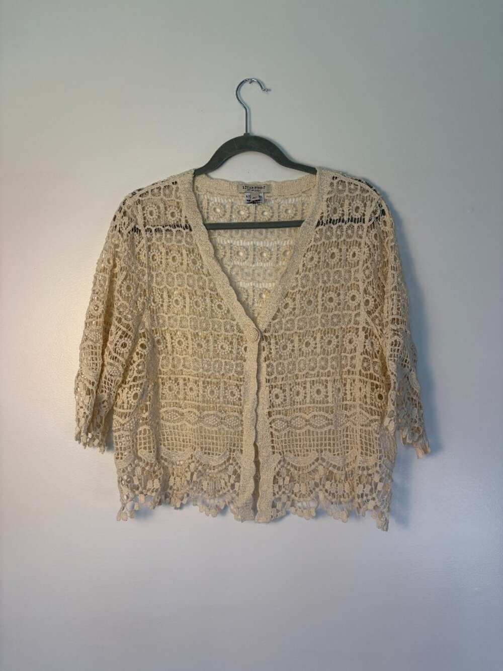 Liverpool Los Angeles Antique Ivory Lace Bolero Crochet Short-sleeve Cardigan